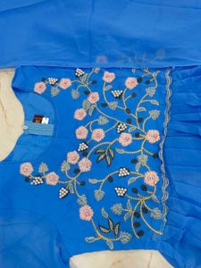 Elegant Blue Embroidered Kurta Set 3pc M