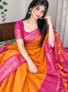 mustard yellow with pink saree