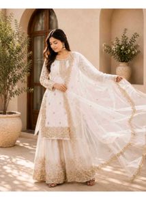 Elegant White & Gold Embroidered Kurta Set