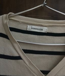 Striped Knit V-Neck Button-Up Top and Skirt Co-ord