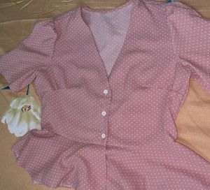 Cute Polka Dot Button-Up Blouse
