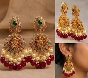 Designer Gold Plated Jhumkas with Pearls & Beads