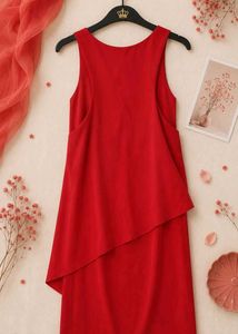 Chic Red Sleeveless Layered Dress