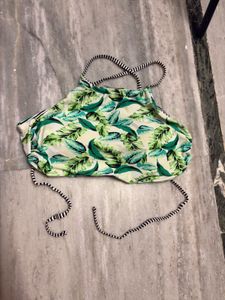 Tropical Leaf Print Bikini Top