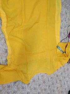 Yellow Kurta Set with Green Print