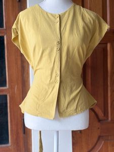 Yellow Button-Up Peplum Top