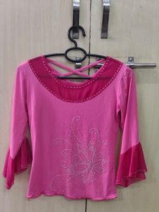Pink Embellished Bell Sleeve Top