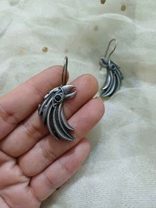 Brass Silver Tone Raven Earrings