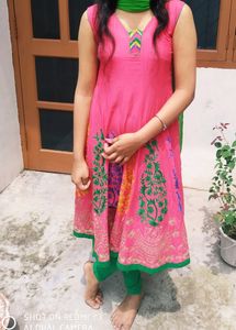Pink Frock Style Kurta With Embroidery