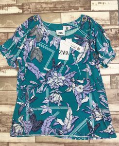 Zara Teal Floral Print Top - XXL