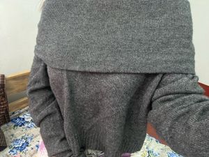Off-Shoulder Grey Knit Sweater