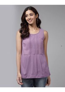 Stylish Lavender Pleated Sleeveless Top