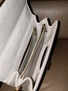 Classic White Structured Handbag with Gold Clasp