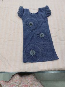 Denim Dress with Flower Embellishments