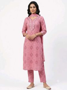 Pink Printed Kurta Set with Dupatta