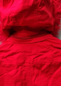 Red Faux Fur Detachable Hooded Jacket