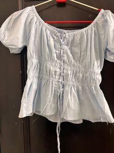 Cute Baby Blue Puff Sleeve Top