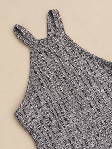 Grey Ribbed Halter Neck Dress