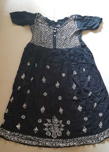 Embroidered Black Casual Dress