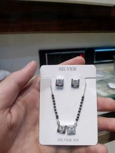 Mangalsutra With Earrings Set Pure Silver 925