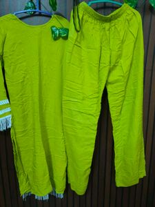 Vibrant Lime Green Kurta Set with Tassels
