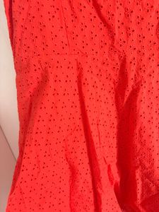 Coral Eyelet Fit &amp; Flare Dress