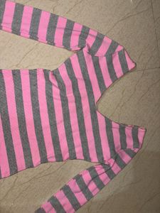 Pink &amp; Grey Striped Long Sleeve Dress