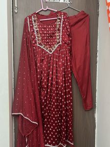 New heavy Maroon Kurta gown with Dupatta