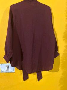 Elegant Burgundy Tie-Neck