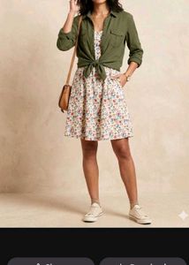 Chic Floral Mini Dress with Olive Green Shirt