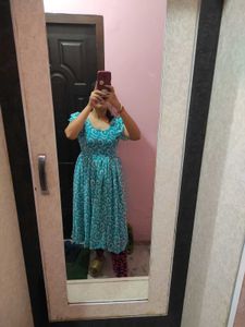 Chic Teal Swirl Print Midi Dress