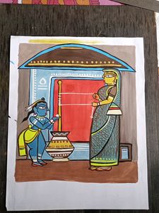 Baal Krishna With Mother (RefJamini Roy Art)