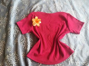 Cute Pink Ribbed Square Neck Top