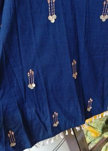Embroidered Blue Cotton Kurta