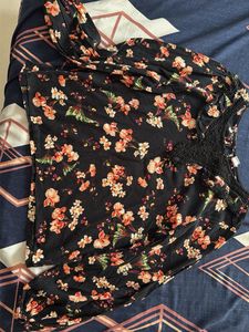Floral Print Blouse with Lace Detail