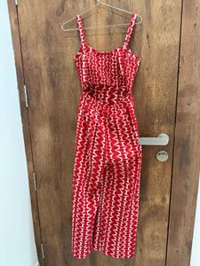 Red &amp; White Patterned Cotton Jumpsuit