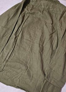 Men's Olive Green Band Collar Shirt
