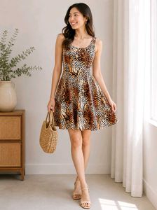Animal Print Fit &amp; Flare Dress Size-28-30