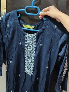 Elegant Embroidered Navy Blue Kurta