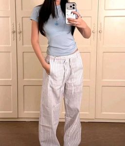 Striped Linen Wide-Leg Pants