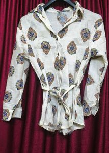 White Printed co ord set with Belt