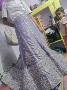 levender lehenga with contrast blouse or duppta