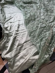 Velvet Green Blouse &amp; Net Leheng