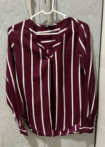 Maroon Striped V-Neck Top