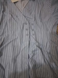 Light Blue Striped Button-Up Top