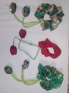 Floral Organza Scrunchy Set (Pack of 3)