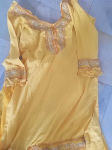 Yellow Kurta Set with Red Dupatta