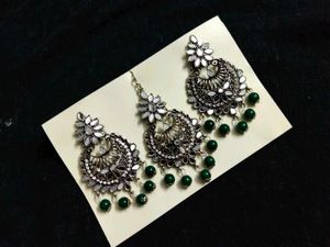 Oxidized Silver Mirror Work Earring Set