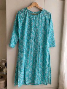 Turquoise Paisley Print Kurta and plazzo set