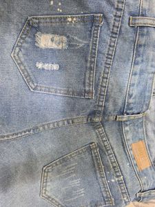 Distressed Denim Overall Shorts